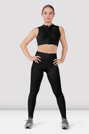 Bloch Apex Teen BLOCHeverhold Zip Front Crop Top, Green Charcoal