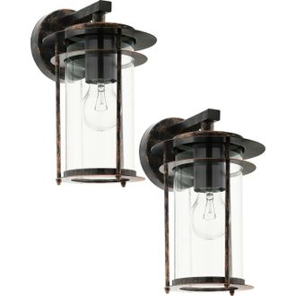 Loops 2 PACK IP44 Outdoor Wall Light Antique Copper & Glass Shade Lamp 1x 60W E27
