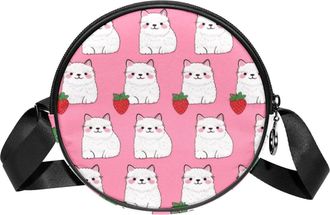 Generic Circle Crossbody Bag for Women, Alpaca Strawberry Small Sling Bag Daypack with Zipper Adjustable Shoulder Straps Casual Ladies Girls Round Purse