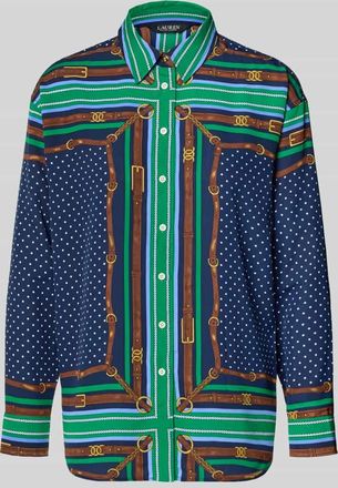 Lauren Ralph Lauren Relaxed Fit Hemdbluse mit Allover-Print Modell Kotta in Marine, Gr&ouml;&szlig;e XL