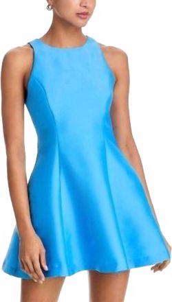 French Connection Structured Taffeta Flare Mini Dress In Poolside Blue