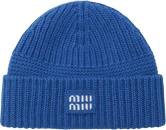 Miu Miu Muts van wol en kasjmier - Dames - Hoeden - Blauw - ONE Size - Wol - Accessoires
