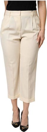 Dolce & Gabbana Mid Waist Cropped Pantalon - Dames - Vrijetijds broeken - Beige - M - Wol - Broeken