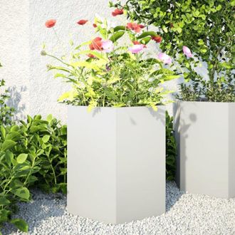vidaXL Vidaxl - Jardineras Hexagonales 2 Uds Acero Blanco 46x40x45 Cm