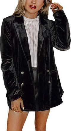 Generic Womens Velvet Jacket Dressy Lapel Double Breasted Suit Jacket Business Casual Party Wedding Blazer(Black, XL)