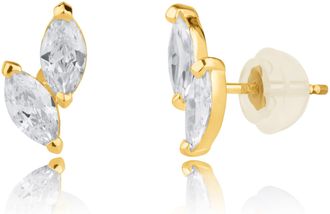 MAX + STONE 10k Yellow Gold Petal Cubic Zirconia Stud Earrings