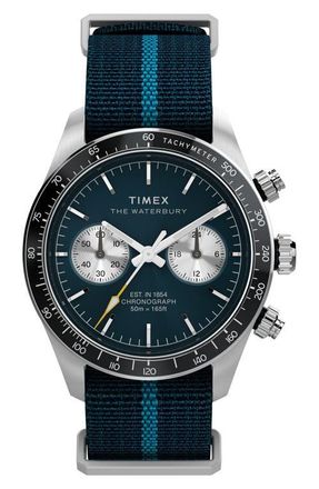 Timex Waterbury Heritage Chronograph Webbing Strap Watch, 39mm in Blue at Nordstrom