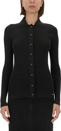Kiton Black Knitted Shirt Collar Sweater