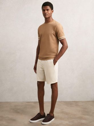 Reiss Barber Stone Textured Drawstring Shorts, M, Cream