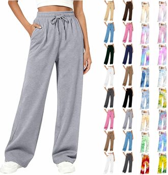 Generic Elasticated Waist Trousers Women, Wide Leg Joggers for Women UK Casual Tracksuit Bottoms Elastic High Waisted Drawstring Sweatpants Sports Yoga Trouse