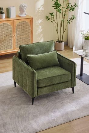 Living and Home Linen Single Sofa Armchair with Pillow in Green
