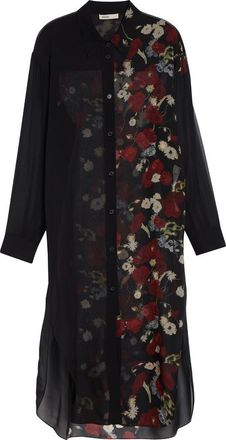 Khaite Gloria Long Sleeve Silk Chiffon Shirtdress in Black /Red at Nordstrom, Size X-Small