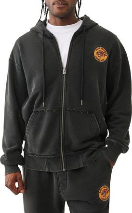 True Religion Vintage Tiger Zip Hoodie in Jet Black at Nordstrom, Size Xx-Large