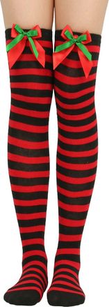Generic Cow Women New House Gift Ideas Top 10 Birthday Christmas Bow Thigh High Long Stockings Over Knee Socks Christmas Costumes Socks Knee High Long Striped