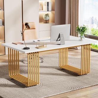 Tribesigns Scrivania Per Computer, 180 X 80 X 78 Cm Scrivania Moderna Per Ufficio Tavolo Per Pc, Tavolo Da Lavoro Con Gambe Dorate Per Scrivanie Domestiche, Tavo