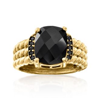 Ross-Simons Onyx and Black Spinel Ring in 18kt Gold Over Sterling