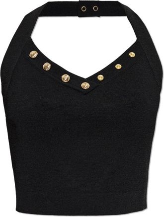 Balmain Mouwloze Cropped Top - Dames - Tops zonder mouwen - Zwart - S - Leer - Tops