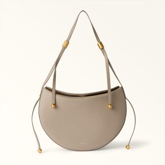 Furla Moonstone Shoulder Bag M Linen Beige Sidney Calf Leather Woman
