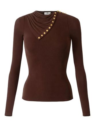 Elisabetta Franchi draped button cupro top - women - Lyocell/Spandex/Elastane - 42 - Brown