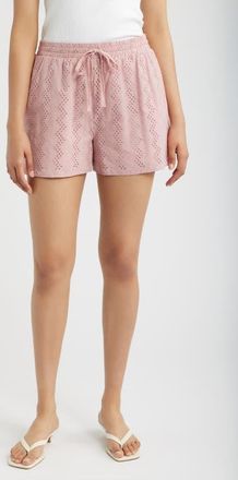 Bobeau Eyelet Drawstring Waist Shorts in Dusty Pink at Nordstrom, Size X-Large