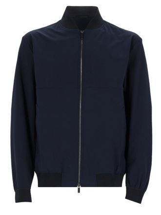 BOSS Minimalistic Blue Bomber Jacket With Ribbed Details