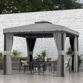 OUTSUNNY 3 x 3(m) Patio Gazebo Garden Shelter w/ Mosquito Netting in Light Grey