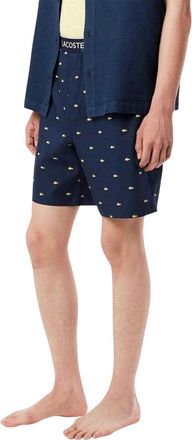 Lacoste Pyjama-short voor heren van popeline met all-overprint (Marine)