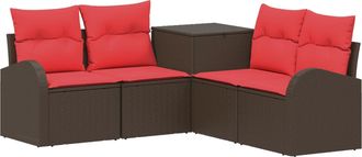 vidaXL Juego De Sof&aacute; 5 Uds. Marr&oacute;n Y Rojo Rat&aacute;n Sint&eacute;tico Y Acero Vidaxl