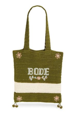 Bode Marsh Beaded Crochet Tote in Green Cream at Nordstrom
