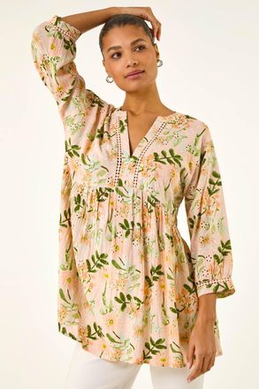 Roman Floral Broderie Trim Tunic Top