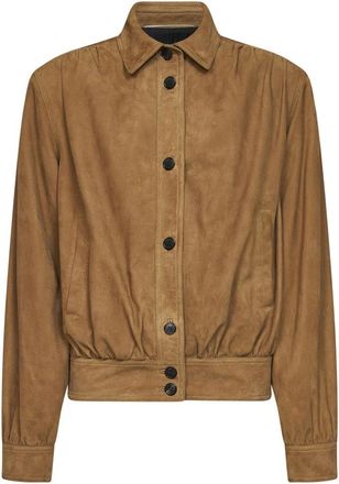 Saint Laurent Gathered Suede Jacket - female - Saint Laurent - Leather Jackets - Brown - XS - Jackets