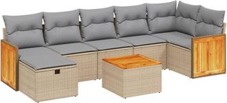 vidaXL Juego De Sof&aacute;s Jard&iacute;n Con Cojines Beige Mezcla 8 Pzas Rat&aacute;n Pe Vidaxl