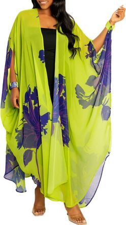 Buxom Couture Floral Robe with Wristband in Lime Multi at Nordstrom