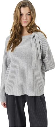 Lind Truien & Vesten, Dames, Grijs, 2Xl, Leer, Rondgebreide trui