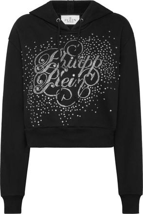 Philipp Plein Hoodie Sweatshirt Crop Strass - Dames - Hoodies - Zwart - M - Katoen - Hoodies & sweatvesten