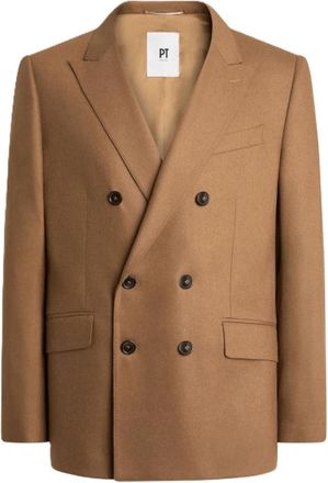 Pantaloni Torino Dubbelborstig Beige Flanel Kasjmier Blazer - Heren - Blazers - Bruin - L - Kasjmier - Jassen