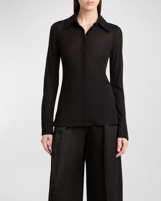 Jil Sander Long-Sleeve Silk Chiffon Shirt
