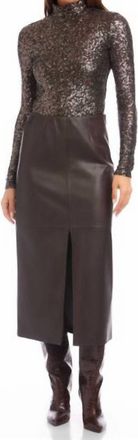 Fifteen Twenty Kaia Fuax Leather Midi Skirt In Brown