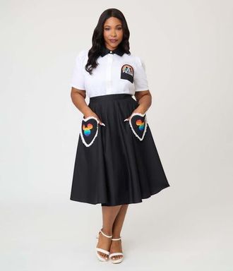 Unique Vintage Plus Size Sally Swing Skirt in Black Mickey Pocket at Nordstrom, Size 5X