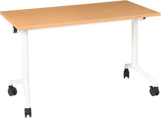 Beliani Escritorio Rectangular Moderno Plegable Con Ruedas Mesa M&oacute;vil Port&aacute;til 120 X 60 Cm Estructura De Metal Marr&oacute;n Y Blanco Cavi