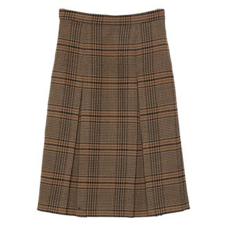 Saint Laurent Pleated Check Midi Skirt