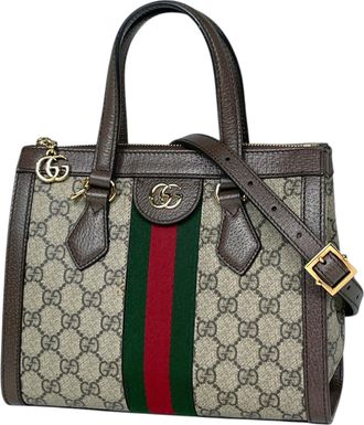 Gucci Ophidia Beige Brown Gg Supreme Leather Tote Bag (Pre-Owned)