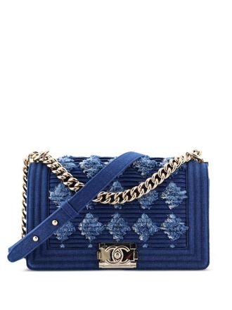 Chanel Boy Flap Bag Pleated Fringe Denim Old Medium shoulder bag - women - Denim - One Size - Blue