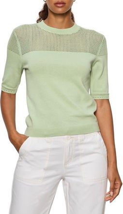 Sanctuary Mixed Stitch Short Sleeve Cotton Sweater in Detox Green at Nordstrom, Size Large