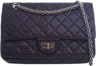 Chanel Pre-owned Womens Quilted Aged Calfskin Reissue 2.55 Double Flap 225 - Black Leather - One Size