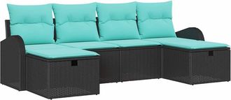 vidaXL Conjunto De Sof&aacute; De Jard&iacute;n 6 Uds. Negro Rat&aacute;n Sint&eacute;tico Vidaxl