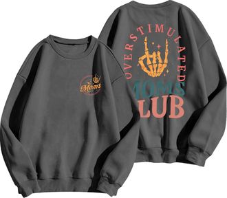 Generic Overstimulated Moms Club Sweatshirt for Women Mom Long Sleeve Crewneck Mama Shirts Oversized Pullover Jumper Tops