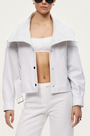 Nocturne High-Neck Belted Jacket in White at Nordstrom, Size Medium