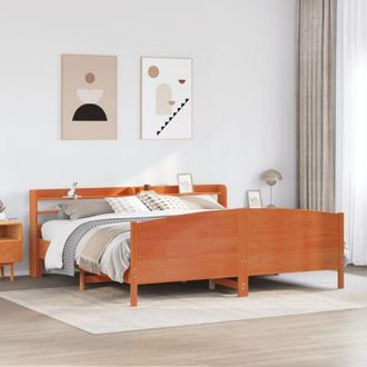 vidaXL Cama Sin Colch&oacute;n Madera Maciza De Pino Marr&oacute;n Cera 200x200 Cm Vidaxl