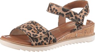 Tamaris Keilsandalette TAMARIS, Damen, Gr. 37, braun (leo), Textil, Veloursleder, Schuhe Keilsandalette, Riemchensandale, Sommerschuh in veganer Verarbeitung